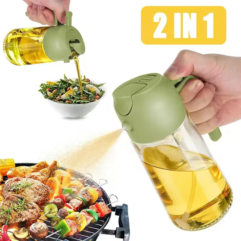 2 in 1 Oil Spray Bottle for Cooking – 500ml Premium Oil Mister for Baking, Frying & Salad Dressing | Reusable Eco-Friendly Kitchen Sprayer