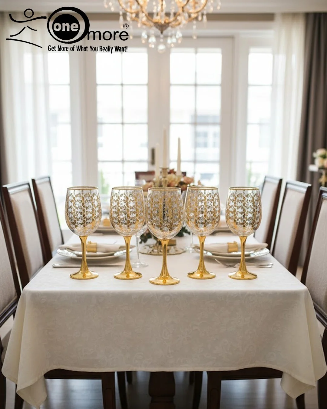 Luxury Gold-Plated Beverage Dispenser & Wine Glass Set | 7-Piece Ornate Crystal Drinkware Collection - Image 3