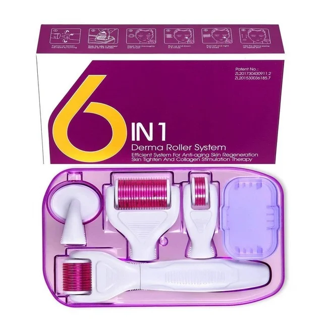 Derma Roller 6 in 1 Tool Set | Titanium Microneedle Roller for Hair Growth, Beard & Skin | Anti-Aging & Acne Scar Treatment