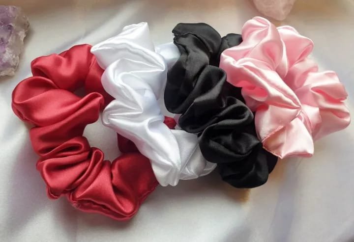 Pack of 4 Silk Scrunchies for Girls & Women | High-Quality Silk Hair Pony | Soft Satin Hair Ties | Smooth & Gentle on Hair