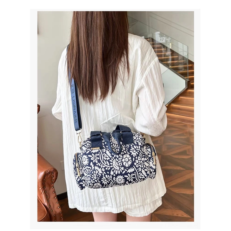 Floral Printed Handbag & Crossbody Bag for Women | Multi-Pocket Travel Shoulder Bag | Lightweight Nylon Purse