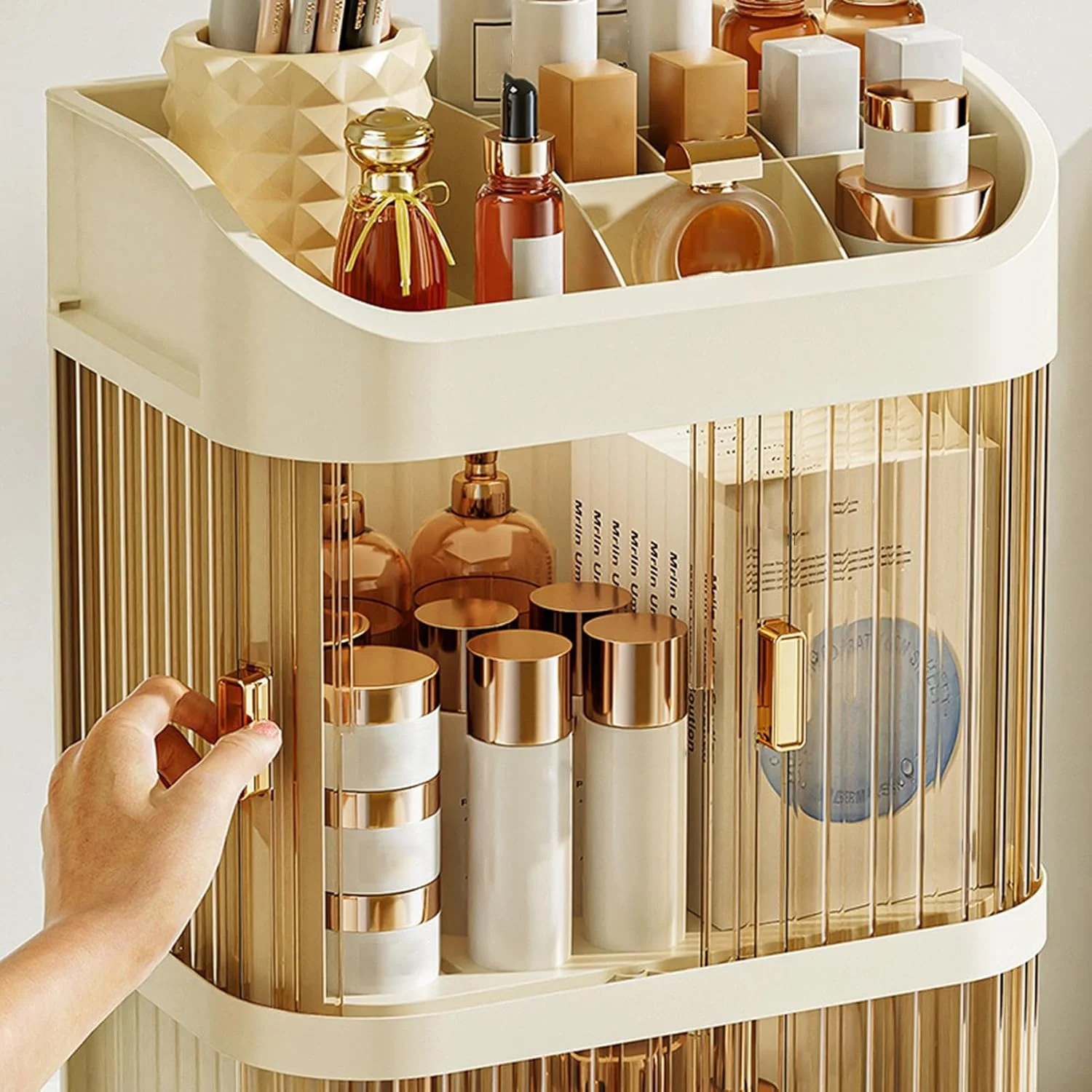 Makeup Storage Box – 2 Layer Multi-Compartment Cosmetic Organizer | Acrylic Cosmetics Display Case - Image 3