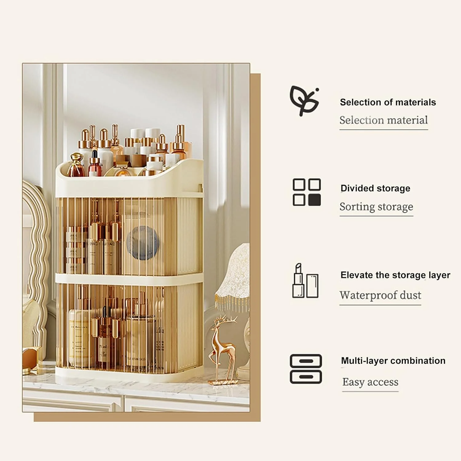 Makeup Storage Box – 2 Layer Multi-Compartment Cosmetic Organizer | Acrylic Cosmetics Display Case - Image 4