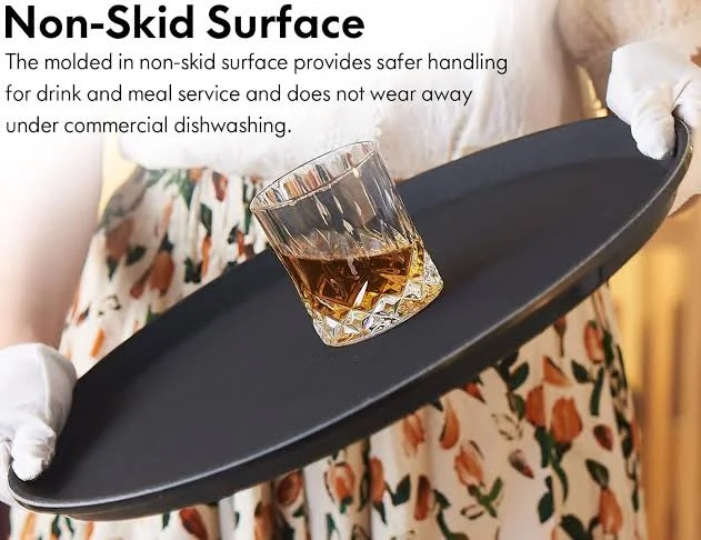 Thunder Group Black Round Fiberglass Serving Tray – Durable 12, 14, 16 Inch Bar & Restaurant Plastic Tray