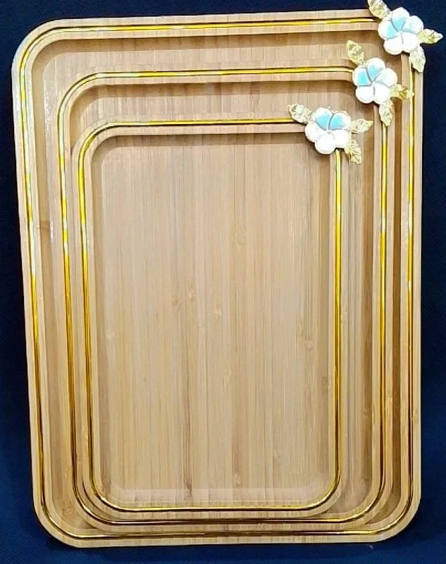 3-Piece Bamboo Wood Tray Set – Premium Serving Trays for Tea, Snacks & Kitchen Use (Made in China)