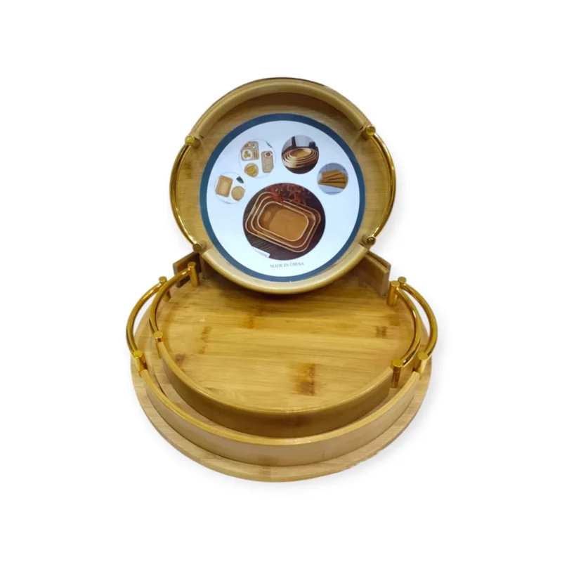 Bamboo Round Shape Serving Trays – Set of 3 Eco-Friendly Wooden Serving Platters