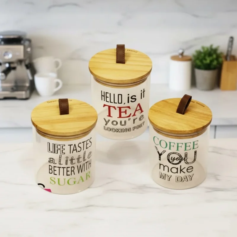 Danny Home 3-Piece Glass Jar Set – Storage Containers for Sugar, Tea & Coffee