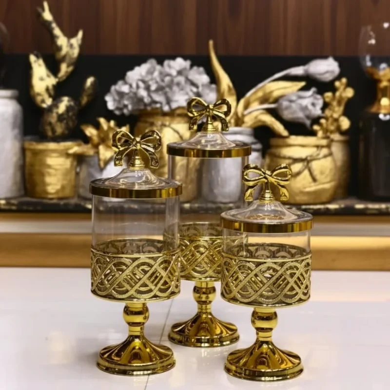 Gold Votive Candle Holder with Lid – Decorative Scented Candle Ornament (28cm)