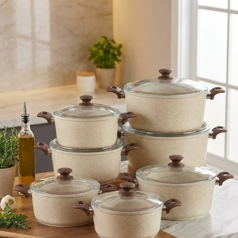 Falez Premium Granite Non-Stick Casserole Pot with Glass Lid – Made in Turkey | 20cm–32cm | Healthy Low-Oil Cooking