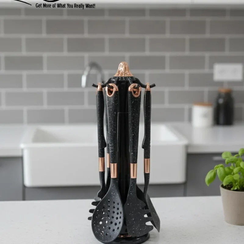 Elegant Kitchen Utensil Set with Long Stand