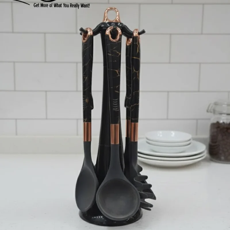 Elegant Kitchen Utensil Set with Long Stand