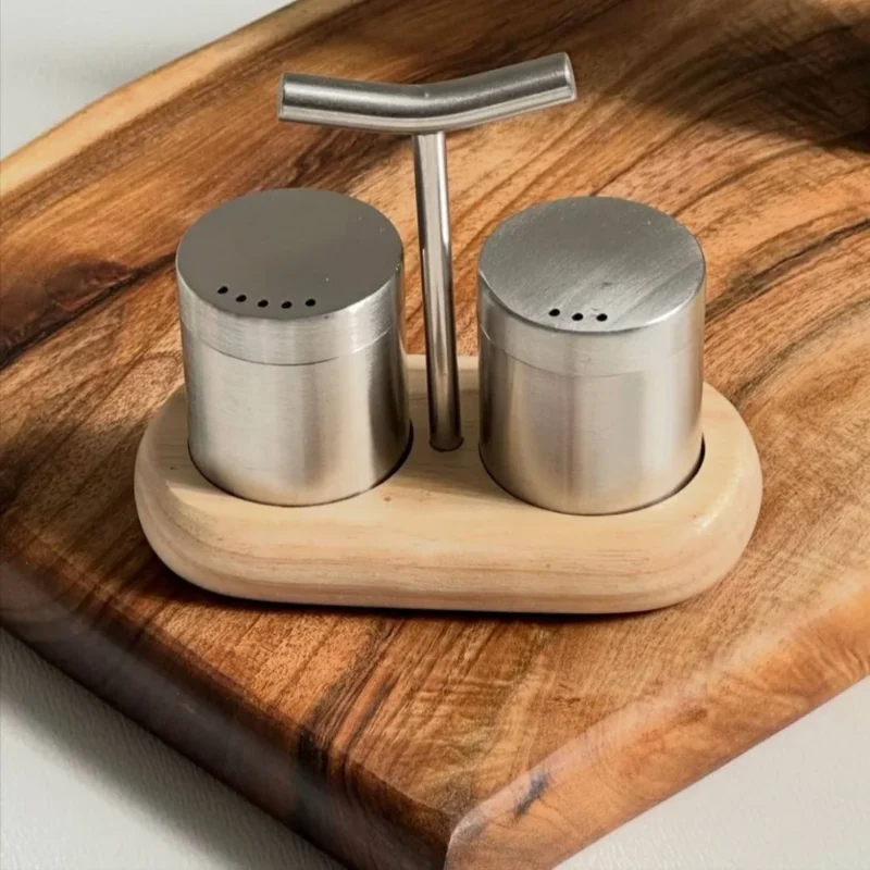 Salt & Pepper Mill with Wooden Base – Adjustable Grinder Set for Home & Kitchen