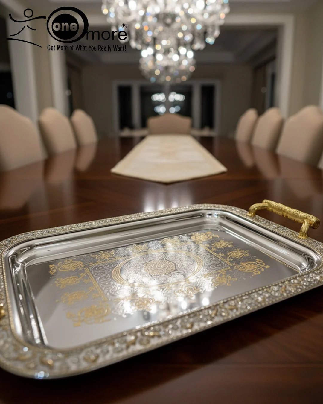 Luxury 3-Piece Silver & Gold Serving Tray Set - Image 3
