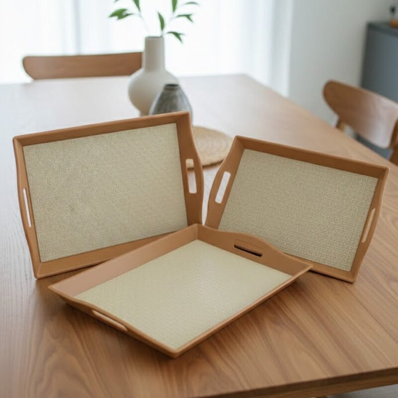 Serving in Style: Non-Slip Fiber Tray Set (Set of 3) – Durable | 5 Colors