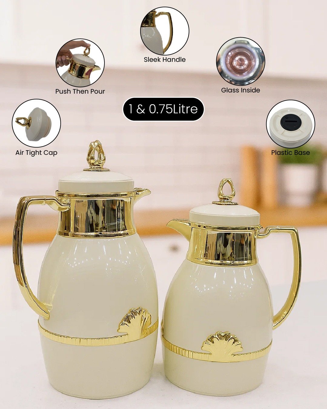 Luxury Insulated Flask Set – 1 Litre & 0.75 Litre (Glass Interior)