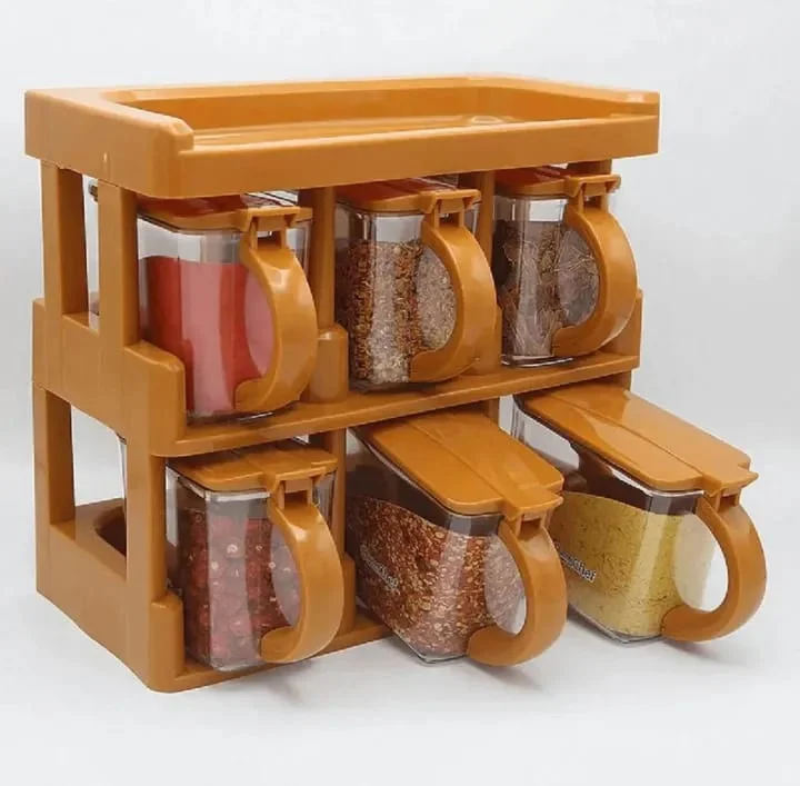 Master Chef 6 Jar Masala Rack – Cooking Kitchen Seasoning Box | Spice Organizer Masala Box Set with Airtight Spice Jars