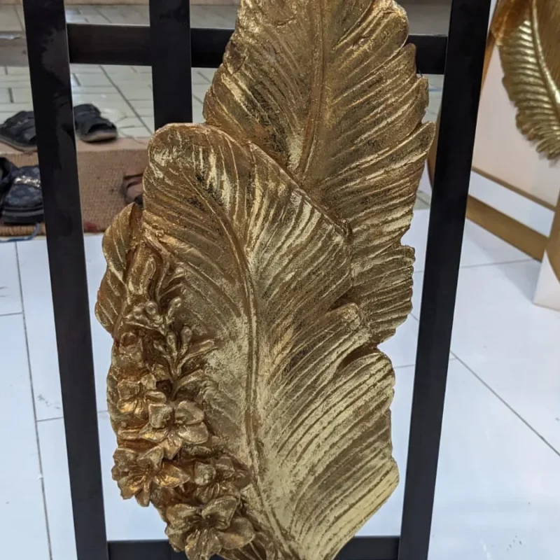 Large Metal Wall Decoration | Golden Feather Leaf Wall Art Sculpture | Modern Home & Kitchen Wall Hanging – 11×4 cm