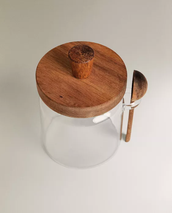 Borosilicate Glass & Wooden Lid Sugar Bowl | Heat-Resistant Transparent Kitchen Storage Jar - Image 4