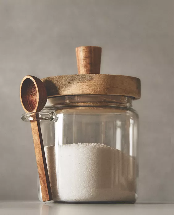 Borosilicate Glass & Wooden Lid Sugar Bowl | Heat-Resistant Transparent Kitchen Storage Jar