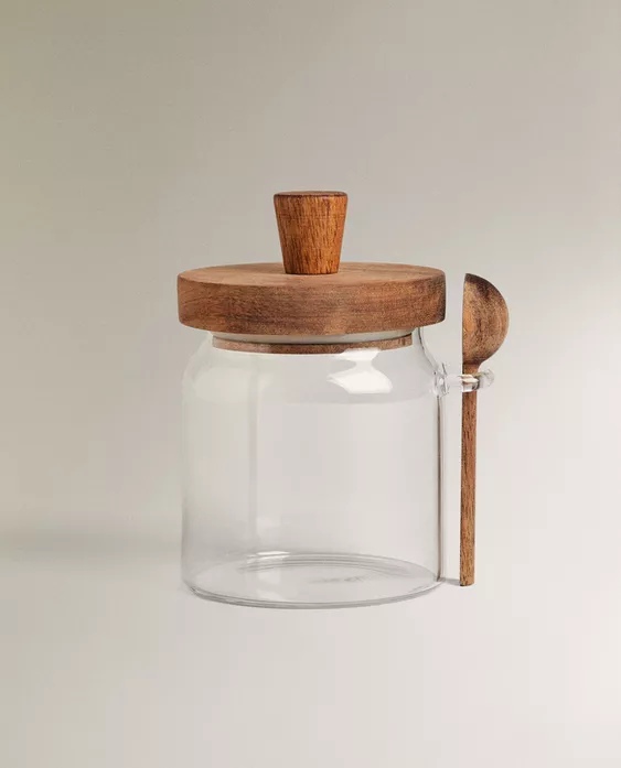 Borosilicate Glass & Wooden Lid Sugar Bowl | Heat-Resistant Transparent Kitchen Storage Jar - Image 3