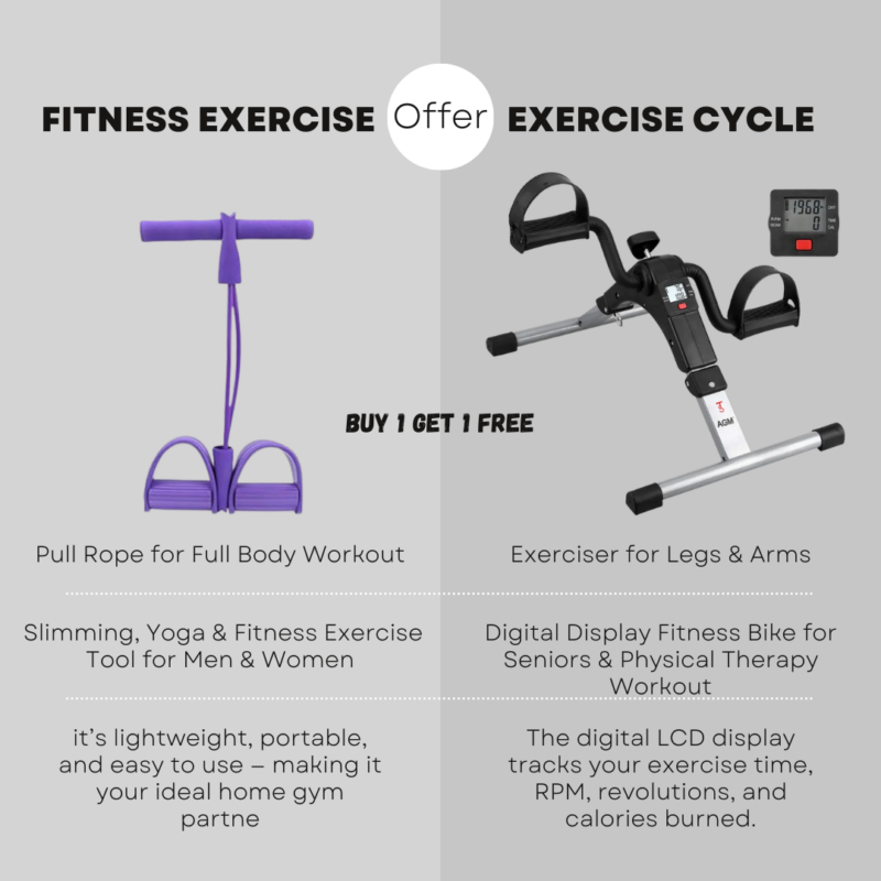 Buy 1 Get 1 Free Tummy Trimmer Resistance Pull Rope + Mini Exercise Cycle Combo | Full Body Fitness Tool