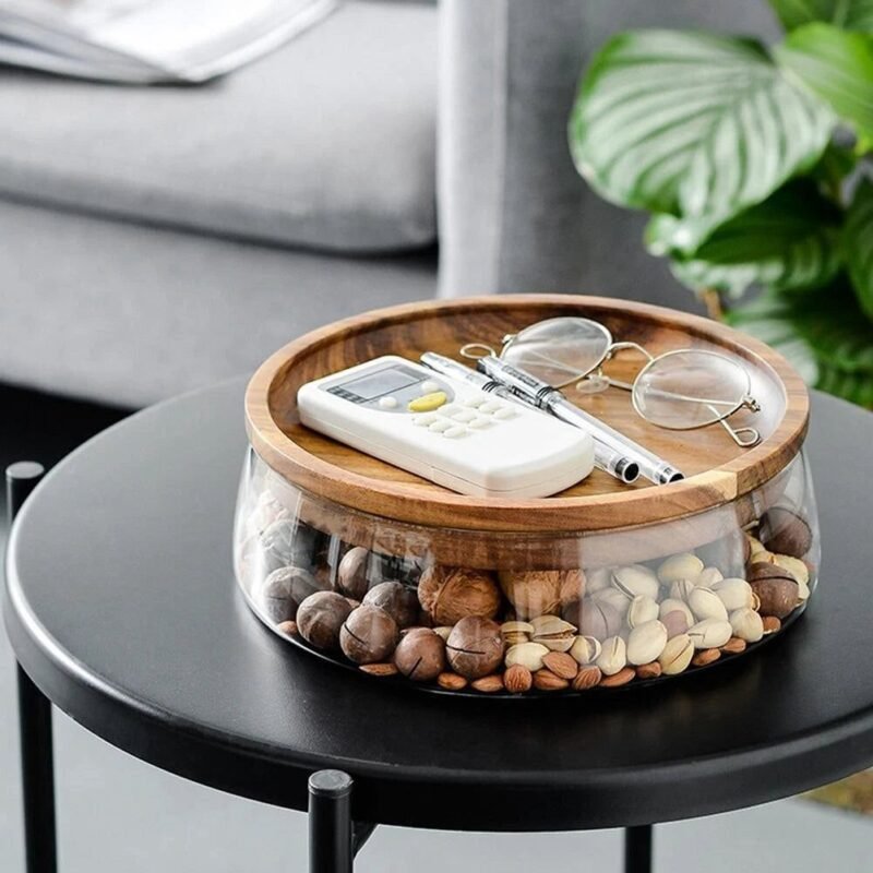 Borosilicate Glass Storage Bowl with Acacia Wood Lid | Premium Sugar, Dry Fruit & Snack Bowl