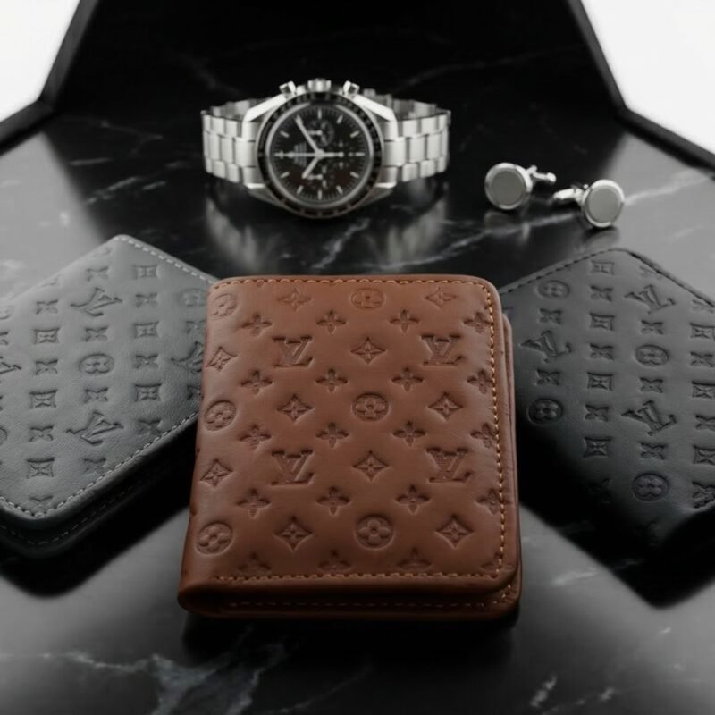 LV Style Leather Wallet for Men – Premium Embossed Design | 6 Card Slots + 1 Cash Pocket | Slim Bifold Wallet